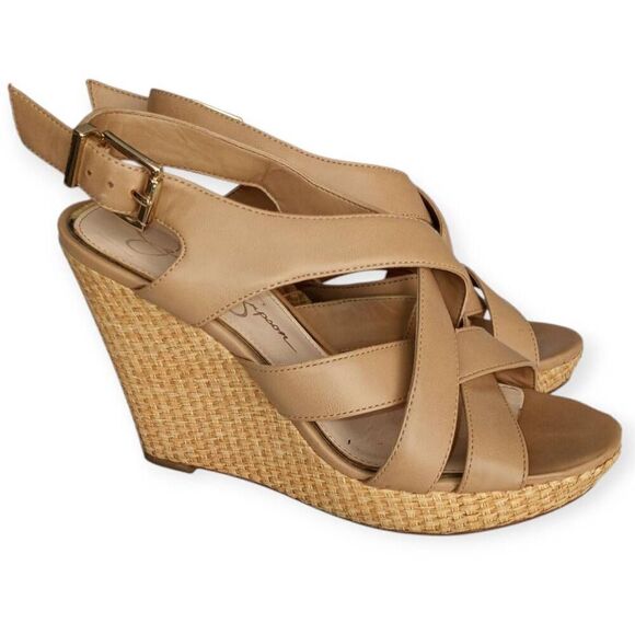 JESSICA SIMPSON JAMALLO WEDGE SANDALS BEIGE SZ.7.5 GUC. - Picture 4 of 7